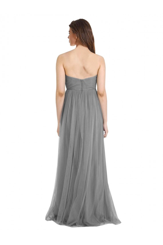 Mejores Pizarra gris línea A Cuello de Corazón Tul Largo Vestidos de dama de honor