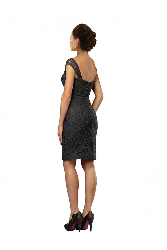 Mejores Pizarra gris línea A Hombros Descubiertos Gasa Encaje Corto Vestidos de dama de honor / Vestidos de cóctel