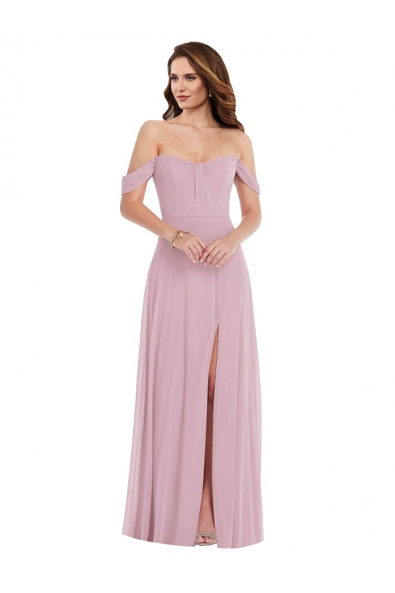 Mejores Primavera línea A Cuello de Corazón Gasa Largo Vestidos de dama de honor