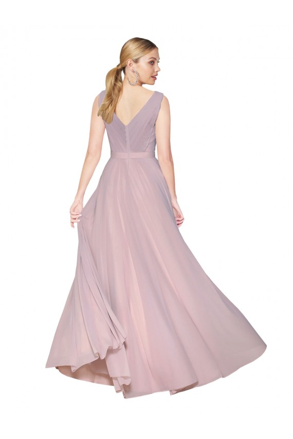 Mejores Primavera línea A Cuello en V Cuello Alto Gasa Largo Formales Vestidos de dama de honor / Vestidos de fiesta