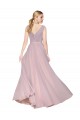 Mejores Primavera línea A Cuello en V Cuello Alto Gasa Largo Formales Vestidos de dama de honor / Vestidos de fiesta