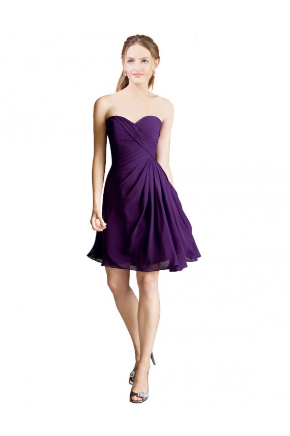 Mejores Púrpura línea A Cuello de Corazón Sin tirantes Gasa Corto Vestidos de dama de honor / Vestidos de cóctel