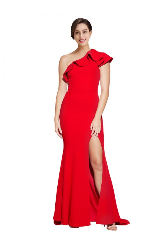 Mejores Rojo Cubierta Un Hombre Barrer tren Crepé Elástico Largo Vestidos de dama de honor / Vestidos de fiesta