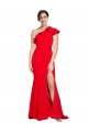 Mejores Rojo Cubierta Un Hombre Barrer tren Crepé Elástico Largo Vestidos de dama de honor / Vestidos de fiesta