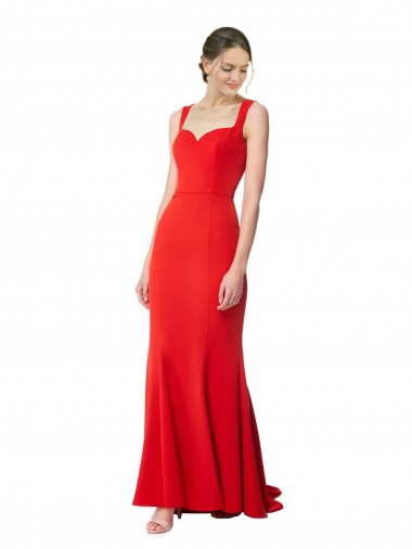 Mejores Rojo Sirena Cuello Alto Crepé Elástico Largo Formales Vestidos de dama de honor / Vestidos de fiesta