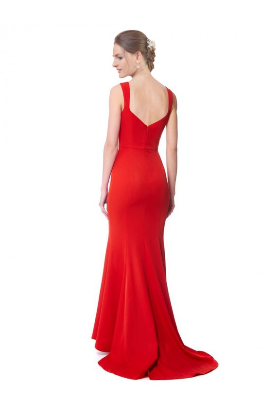 Mejores Rojo Sirena Cuello Alto Crepé Elástico Largo Formales Vestidos de dama de honor / Vestidos de fiesta