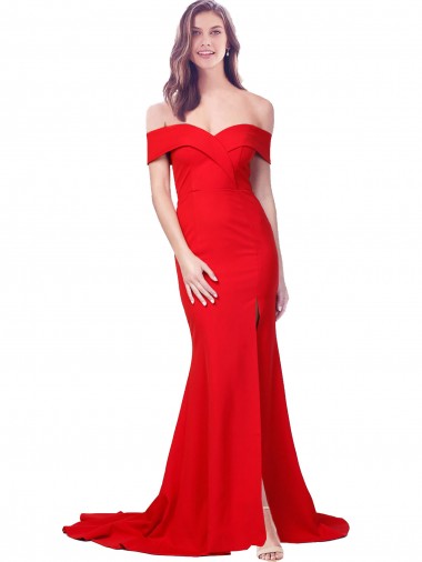 Mejores Rojo Sirena Cuello de Corazón Crepé Elástico Largo Formales Vestidos de dama de honor / Vestidos de fiesta