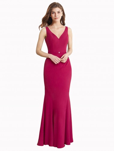 Mejores Rojo Sirena Cuello en V Cuello Alto Gasa Largo Vestidos de dama de honor / Vestidos de fiesta