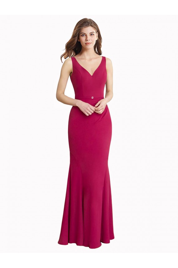 Mejores Rojo Sirena Cuello en V Cuello Alto Gasa Largo Vestidos de dama de honor / Vestidos de fiesta