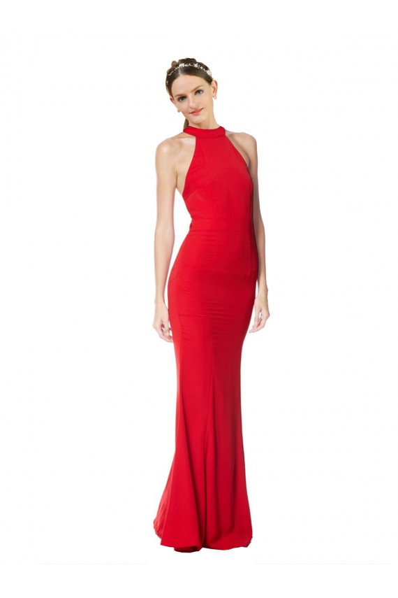 Mejores Rojo Sirena Halter Cuello Alto Crepé Elástico Largo Formales Vestidos de dama de honor / Vestidos de fiesta