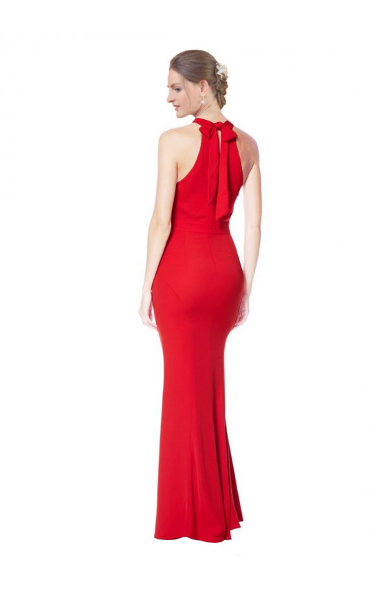 Mejores Rojo Sirena Halter Cuello Alto Crepé Elástico Largo Formales Vestidos de dama de honor / Vestidos de fiesta