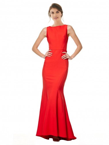Mejores Rojo Sirena Halter Cuello Alto Crepé Elástico Largo Formales Vestidos de dama de honor / Vestidos de fiesta