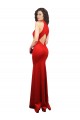 Mejores Rojo Sirena Halter Satén elástico Largo Formales Vestidos de dama de honor / Vestidos de fiesta