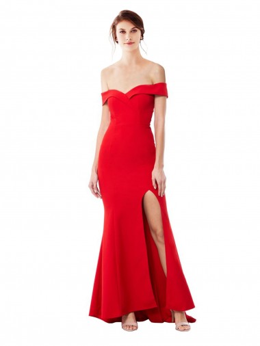 Mejores Rojo Sirena Hombros Descubiertos Crepé Elástico Largo Formales Vestidos de dama de honor / Vestidos de fiesta