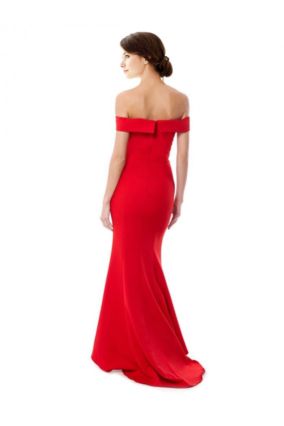 Mejores Rojo Sirena Hombros Descubiertos Crepé Elástico Largo Formales Vestidos de dama de honor / Vestidos de fiesta