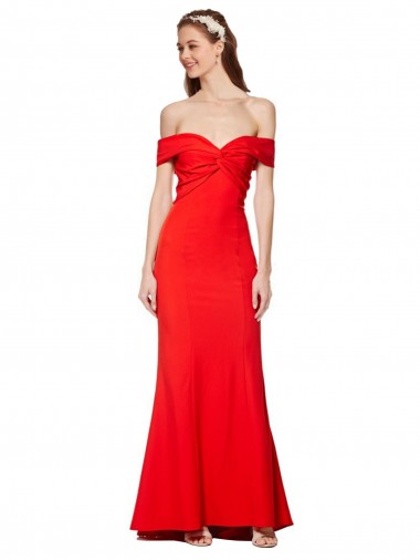 Mejores Rojo Sirena Hombros Descubiertos Crepé Elástico Largo Formales Vestidos de dama de honor / Vestidos de fiesta