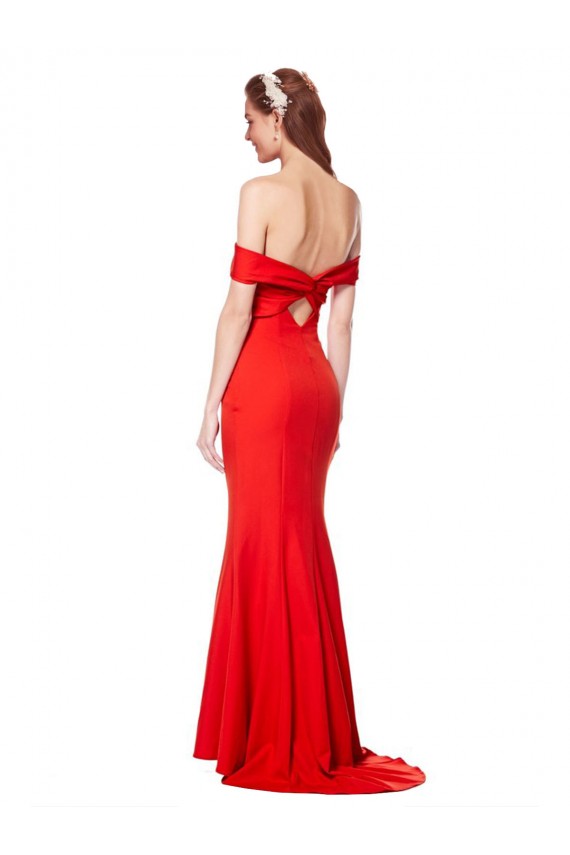 Mejores Rojo Sirena Hombros Descubiertos Crepé Elástico Largo Formales Vestidos de dama de honor / Vestidos de fiesta