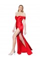 Mejores Rojo Sirena Hombros Descubiertos Satén elástico Largo Formales Vestidos de dama de honor / Vestidos de fiesta