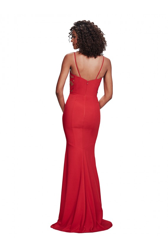 Mejores Rojo Sirena Tirantes espagueti Crepé Elástico Largo Formales Vestidos de dama de honor / Vestidos de fiesta