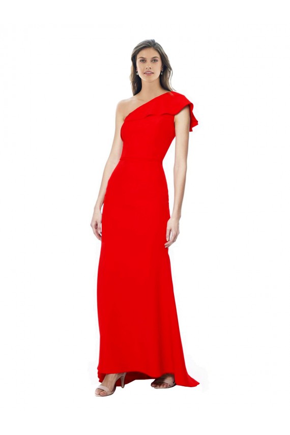 Mejores Rojo Sirena Un Hombre Cuello Alto Crepé Elástico Largo Formales Vestidos de dama de honor / Vestidos de fiesta
