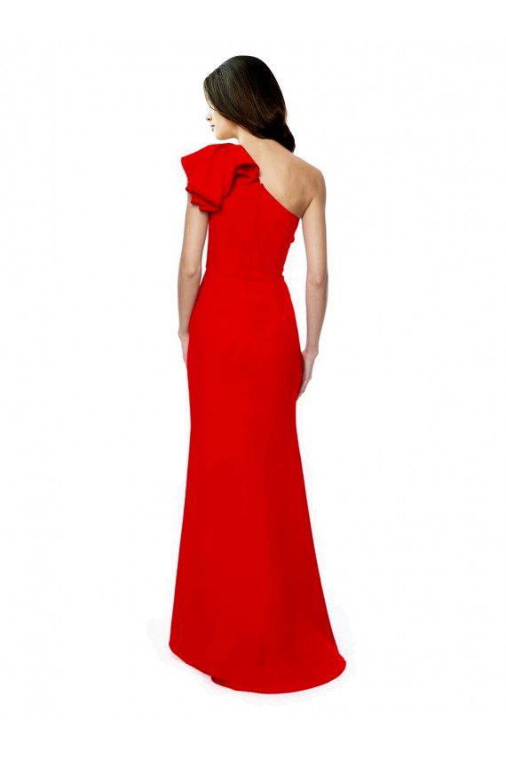 Mejores Rojo Sirena Un Hombre Cuello Alto Crepé Elástico Largo Formales Vestidos de dama de honor / Vestidos de fiesta
