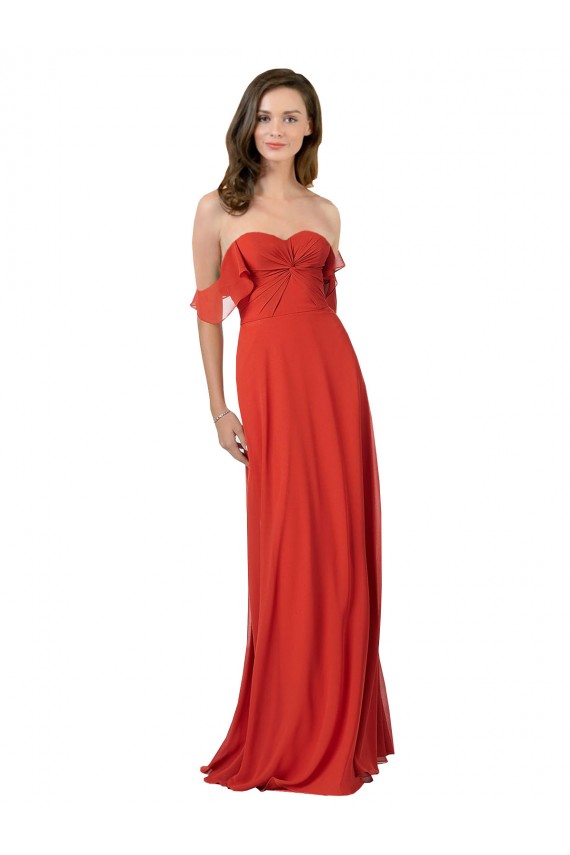 Mejores Rojo línea A Cuello de Corazón Sin tirantes Gasa Largo Vestidos de dama de honor