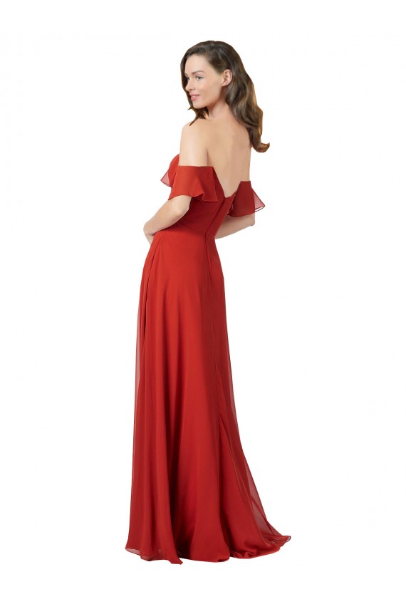 Mejores Rojo línea A Cuello de Corazón Sin tirantes Gasa Largo Vestidos de dama de honor