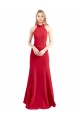 Mejores Rojo línea A Halter Cuello Alto Crepé Elástico Largo Formales Vestidos de dama de honor / Vestidos de fiesta