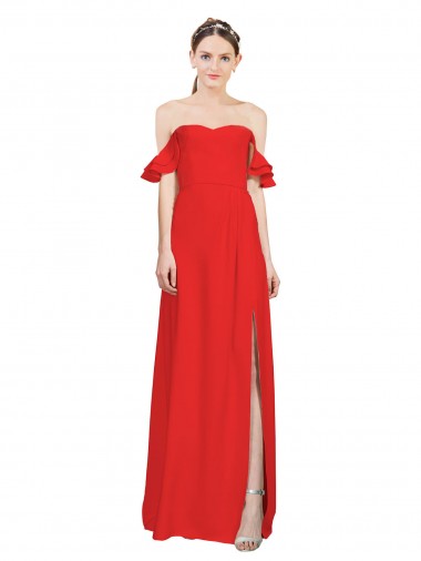Mejores Rojo línea A Hombros Descubiertos Crepé Elástico Largo Formales Vestidos de dama de honor / Vestidos de fiesta