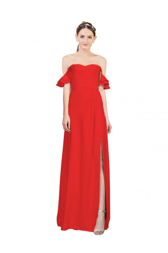 Mejores Rojo línea A Hombros Descubiertos Crepé Elástico Largo Formales Vestidos de dama de honor / Vestidos de fiesta