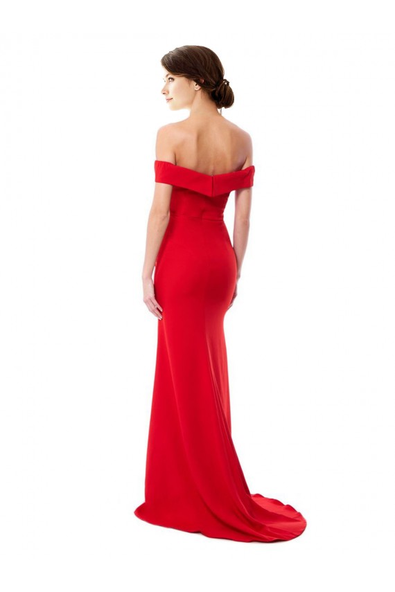 Mejores Rojo línea A Hombros Descubiertos Crepé Elástico Largo Formales Vestidos de dama de honor / Vestidos de fiesta