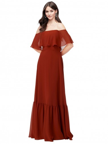 Mejores Rojo línea A Hombros Descubiertos Gasa Largo Vestidos de dama de honor