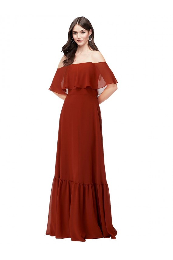 Mejores Rojo línea A Hombros Descubiertos Gasa Largo Vestidos de dama de honor