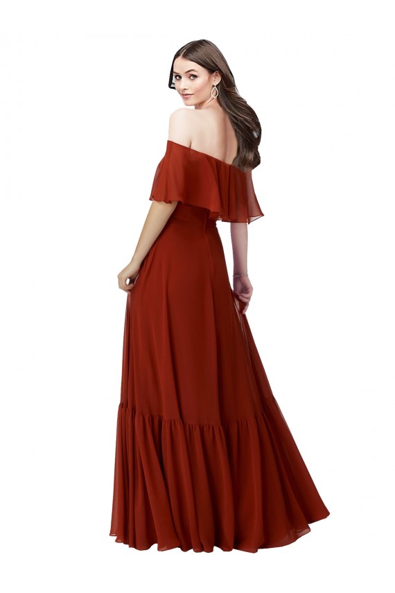 Mejores Rojo línea A Hombros Descubiertos Gasa Largo Vestidos de dama de honor