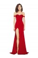 Mejores Rojo línea A Hombros Descubiertos Satén sedoso Largo Formales Vestidos de dama de honor / Vestidos de fiesta