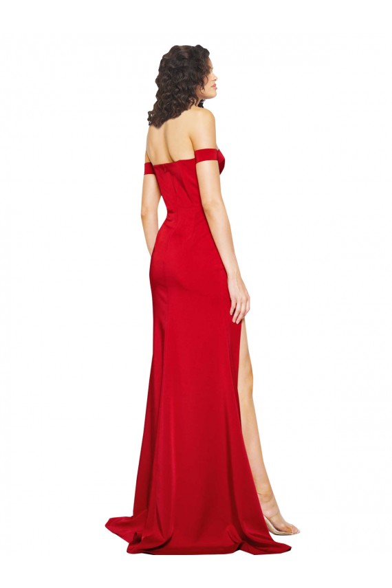 Mejores Rojo línea A Hombros Descubiertos Satén sedoso Largo Formales Vestidos de dama de honor / Vestidos de fiesta