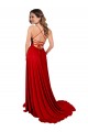 Mejores Rojo línea A Tirantes espagueti Cuadrado Spandex Encaje Largo Vestidos de dama de honor / Vestidos de fiesta