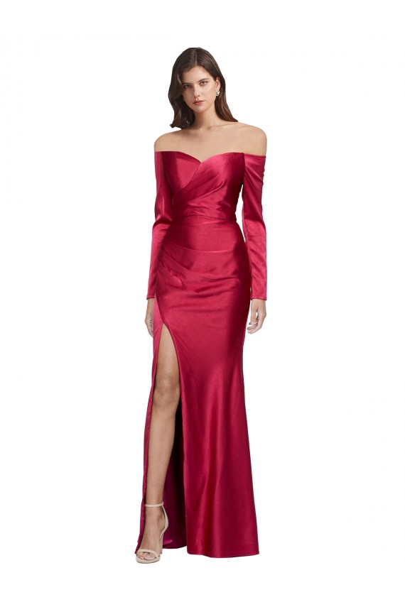 Mejores Rojo oscuro Cubierta Cuello de Corazón Satén elástico Largo Formales Vestidos de dama de honor / Vestidos de fiesta