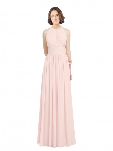 Mejores Rosa 42 línea A Halter Gasa Largo Vestidos de dama de honor