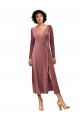 Mejores Rosa Canela línea A Cuello en V Midi Terciopelo Elástico Corto Vestidos de dama de honor / Vestidos de fiesta