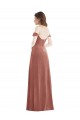 Mejores Rosa Canela línea A Hombros Descubiertos Terciopelo Elástico Largo Vestidos de dama de honor / Vestidos de fiesta