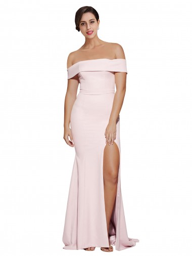 Mejores Rosa Cubierta Cuadrado Barrer tren Crepé Elástico Largo Formales Vestidos de dama de honor / Vestidos de fiesta