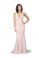 Mejores Rosa Cubierta Cuello en V Barrer tren Crepé Elástico Largo Formales Vestidos de dama de honor / Vestidos de fiesta