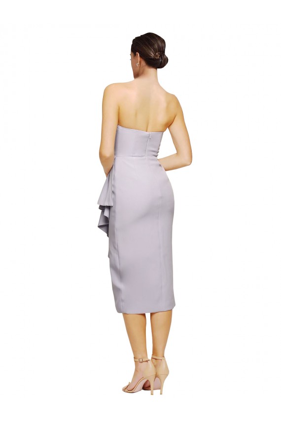 Mejores Lila ártica Cubierta Sin tirantes Midi Crepé Elástico Corto Asimétrico Formales Vestidos de dama de honor / Vestidos de fiesta / Vestidos de cóctel