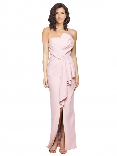 Mejores Rosa Cubierta Sin tirantes Crepé Elástico Largo Formales Vestidos de dama de honor / Vestidos de fiesta