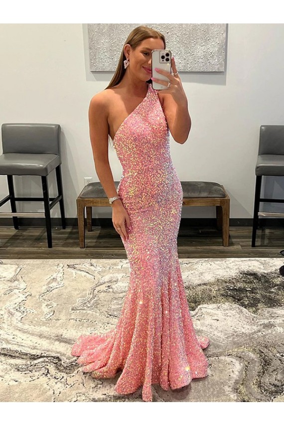 Mejores Rosa Cubierta Un Hombre Barrer tren Lentejuelas Terciopelo Largo Vestidos de fiesta