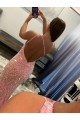 Mejores Rosa Cubierta Un Hombre Barrer tren Lentejuelas Terciopelo Largo Vestidos de fiesta