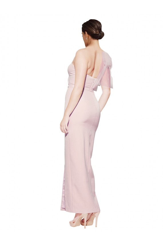 Mejores Rosa Cubierta Un Hombre Cuello de Corazón Crepé Elástico Largo Formales Vestidos de dama de honor / Vestidos de fiesta