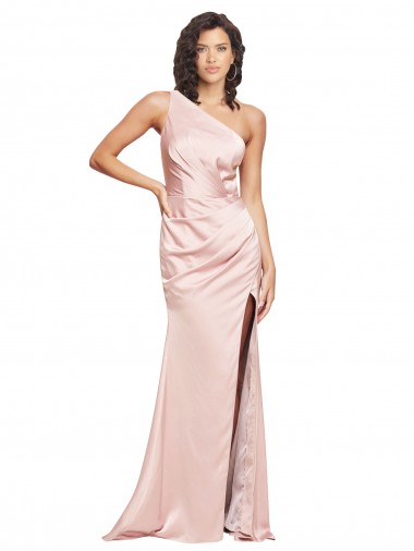 Mejores Rosa Cubierta Un Hombre Satén sedoso Largo Formales Vestidos de dama de honor / Vestidos de fiesta