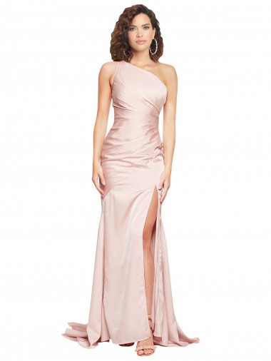 Mejores Rosa Cubierta Un Hombre Satén sedoso Largo Formales Vestidos de dama de honor / Vestidos de fiesta